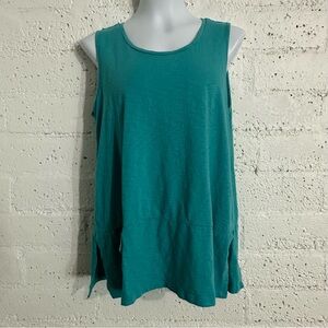 Soft Surroundings Womens Top M Green Sleeveless Pocket Slub Knit 100% Cotton AM7